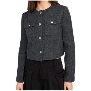 Theory Size 12 Pocket Cardigan Jacket Gray Plush Tweed Blazer Wool Blend